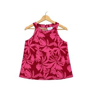 Cynthia Rowley Tank Top Womens Medium Pink Palm Print NWT Linen Blend Halter
